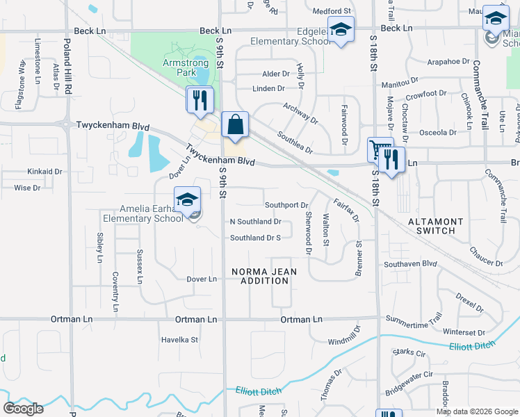 map of restaurants, bars, coffee shops, grocery stores, and more near 3205 Wayfair Lane in Lafayette