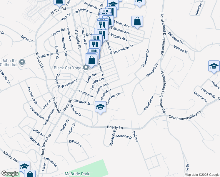 map of restaurants, bars, coffee shops, grocery stores, and more near 515 Caroline Street in Munhall