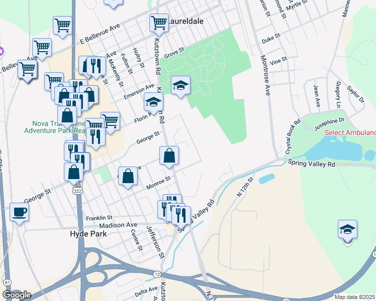 map of restaurants, bars, coffee shops, grocery stores, and more near 35 Summit Avenue in Reading