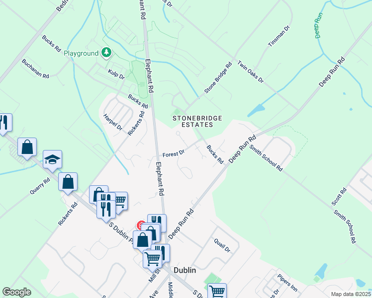 map of restaurants, bars, coffee shops, grocery stores, and more near 106 Wigton Circle in Perkasie