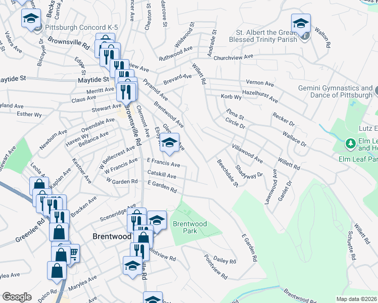 map of restaurants, bars, coffee shops, grocery stores, and more near 3151 Glendale Avenue in Pittsburgh