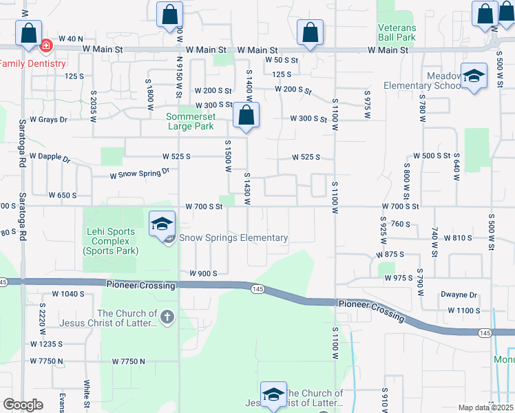 map of restaurants, bars, coffee shops, grocery stores, and more near 8994 West 700 South Street in Lehi