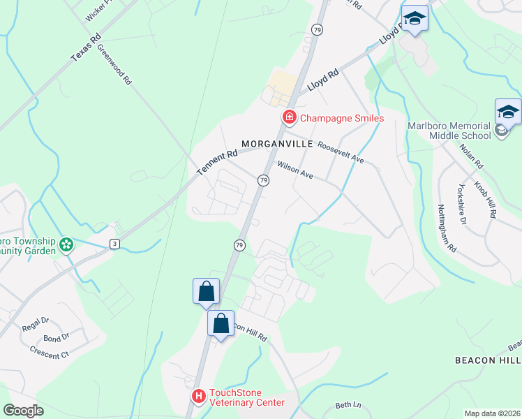 map of restaurants, bars, coffee shops, grocery stores, and more near 450 Highway 79 in Marlboro Township