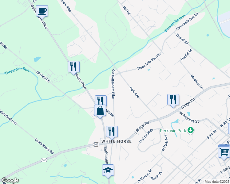 map of restaurants, bars, coffee shops, grocery stores, and more near in Sellersville
