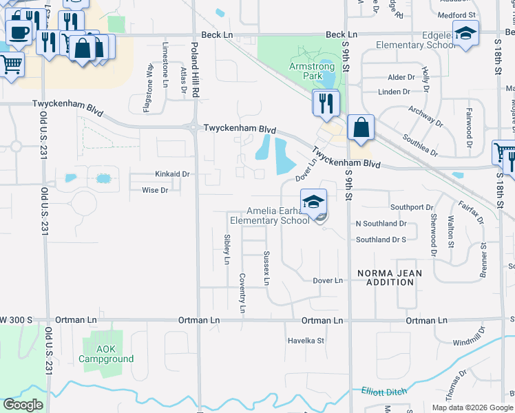 map of restaurants, bars, coffee shops, grocery stores, and more near 509 Stockdale Drive in Lafayette