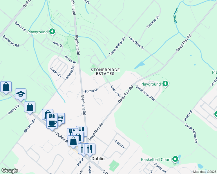 map of restaurants, bars, coffee shops, grocery stores, and more near 108 Dean Drive in Perkasie