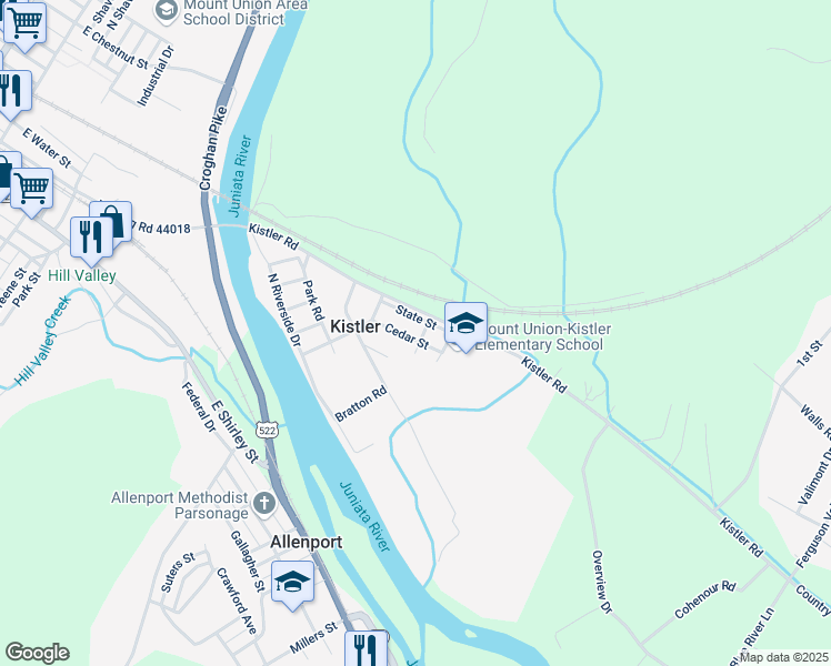 map of restaurants, bars, coffee shops, grocery stores, and more near 387 Cedar Street in Mount Union