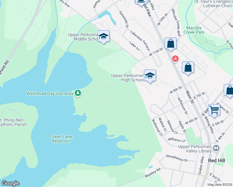map of restaurants, bars, coffee shops, grocery stores, and more near 1107 Waltgraber Ln in Pennsburg