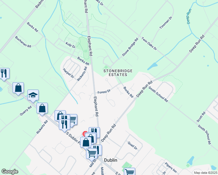 map of restaurants, bars, coffee shops, grocery stores, and more near 106 Wigton Circle in Perkasie