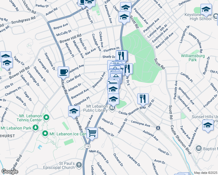 map of restaurants, bars, coffee shops, grocery stores, and more near 705 Florida Avenue in Pittsburgh