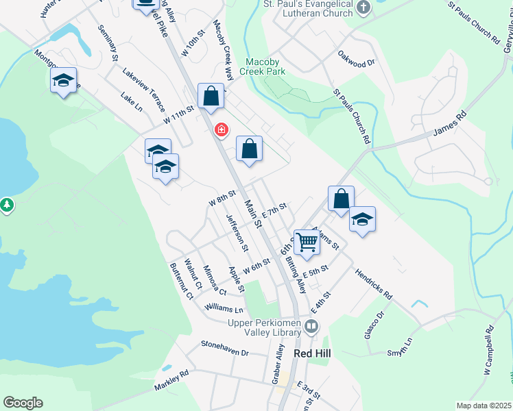 map of restaurants, bars, coffee shops, grocery stores, and more near 712 Main Street in Red Hill