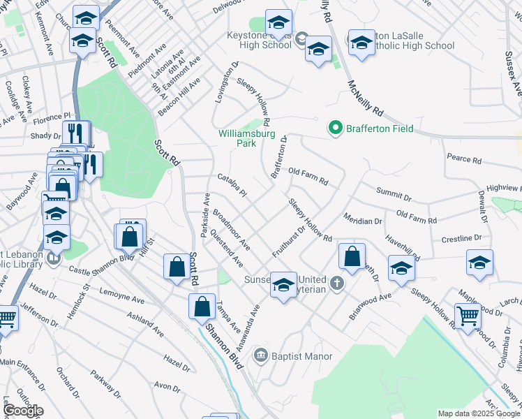 map of restaurants, bars, coffee shops, grocery stores, and more near 277 Catalpa Place in Pittsburgh