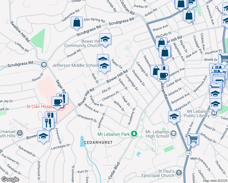 map of restaurants, bars, coffee shops, grocery stores, and more near 804 Chalmers Place in Pittsburgh