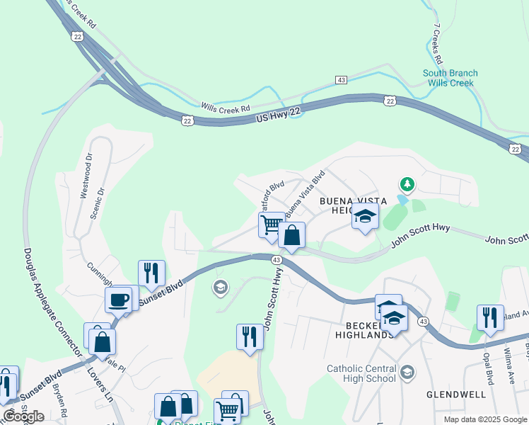 map of restaurants, bars, coffee shops, grocery stores, and more near 4198 Stratford Boulevard in Steubenville