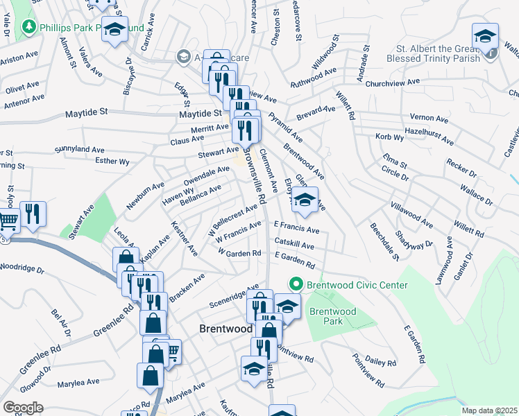 map of restaurants, bars, coffee shops, grocery stores, and more near 3100 Brownsville Road in Pittsburgh