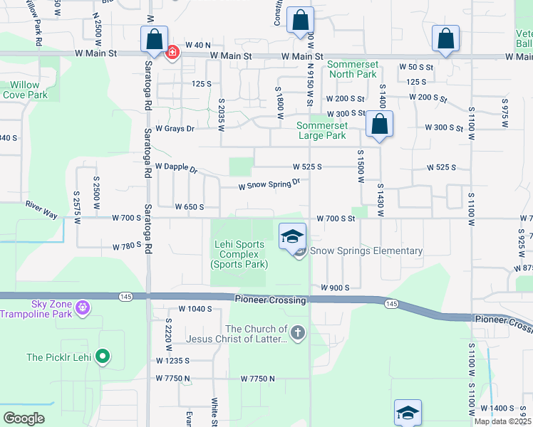 map of restaurants, bars, coffee shops, grocery stores, and more near 9250 West 8170 North in Lehi