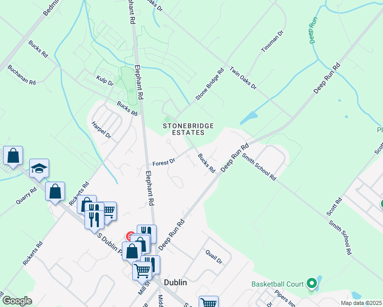 map of restaurants, bars, coffee shops, grocery stores, and more near 2 Gibson Circle in Perkasie