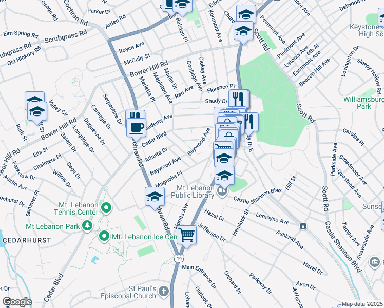 map of restaurants, bars, coffee shops, grocery stores, and more near 210 Mabrick Avenue in Pittsburgh