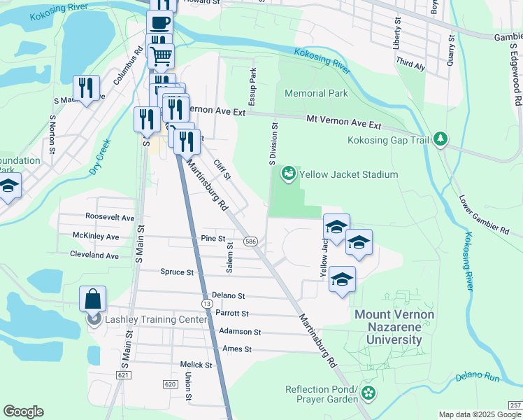 map of restaurants, bars, coffee shops, grocery stores, and more near 899 South Division Street in Mount Vernon