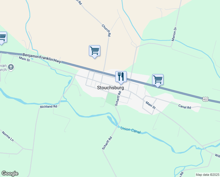 map of restaurants, bars, coffee shops, grocery stores, and more near in Stouchsburg
