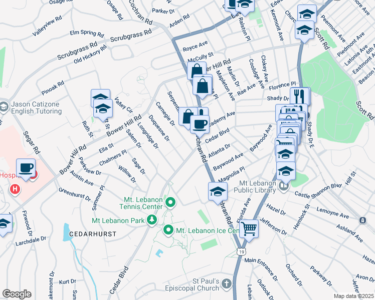 map of restaurants, bars, coffee shops, grocery stores, and more near 514 Carnegie Drive in Pittsburgh