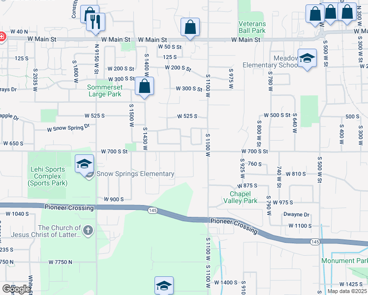 map of restaurants, bars, coffee shops, grocery stores, and more near 669 South 1250 West in Lehi