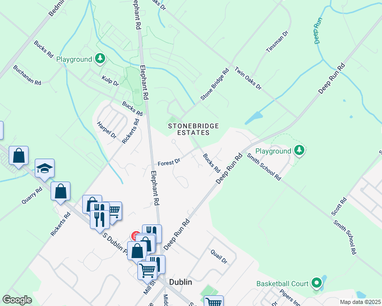 map of restaurants, bars, coffee shops, grocery stores, and more near 113 Dean Drive in Perkasie
