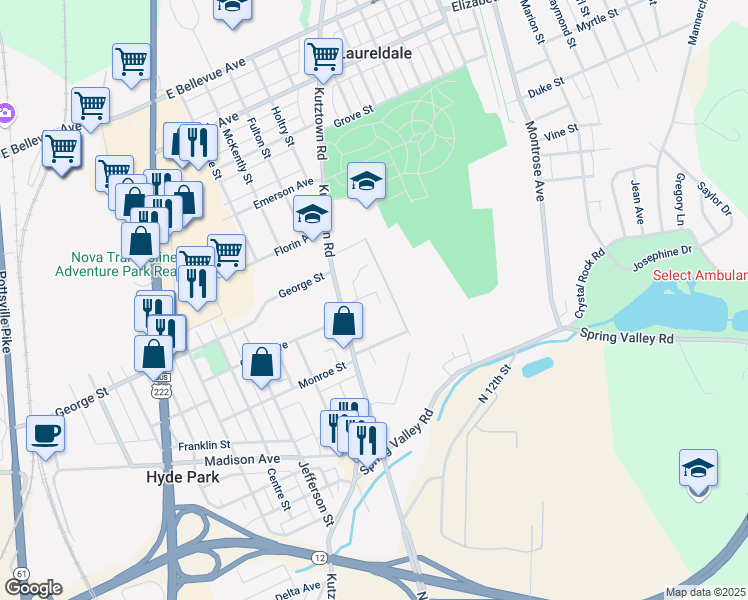 map of restaurants, bars, coffee shops, grocery stores, and more near 35 Summit Avenue in Reading