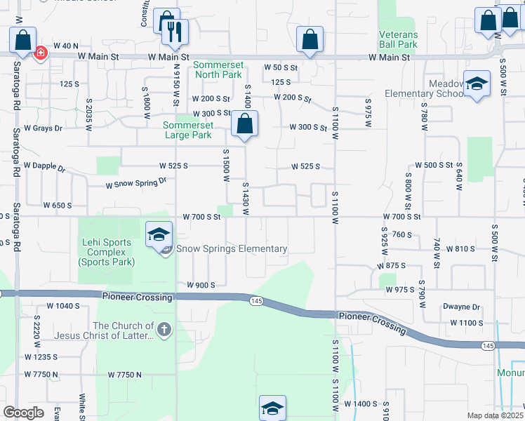 map of restaurants, bars, coffee shops, grocery stores, and more near 1371 West 650 South in Lehi