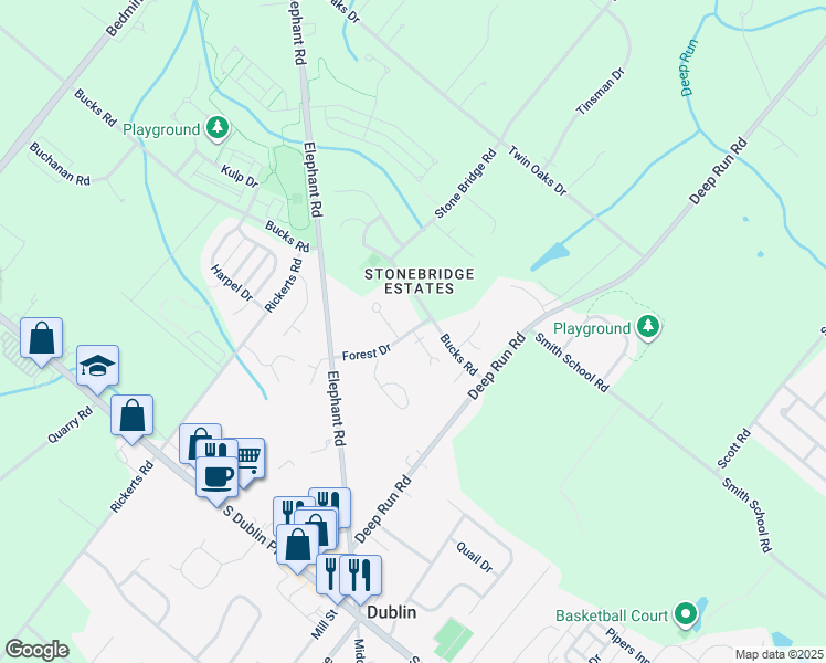 map of restaurants, bars, coffee shops, grocery stores, and more near 78 Dean Drive in Perkasie