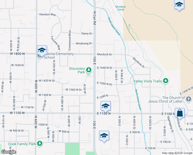 map of restaurants, bars, coffee shops, grocery stores, and more near 1555 North 150 West Street in Pleasant Grove