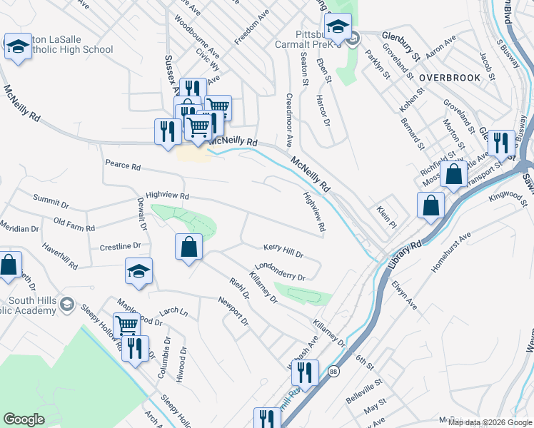 map of restaurants, bars, coffee shops, grocery stores, and more near 919 Highview Road in Pittsburgh