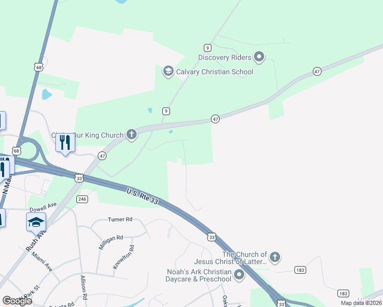 map of restaurants, bars, coffee shops, grocery stores, and more near 667-669 Arlington Road in Bellefontaine