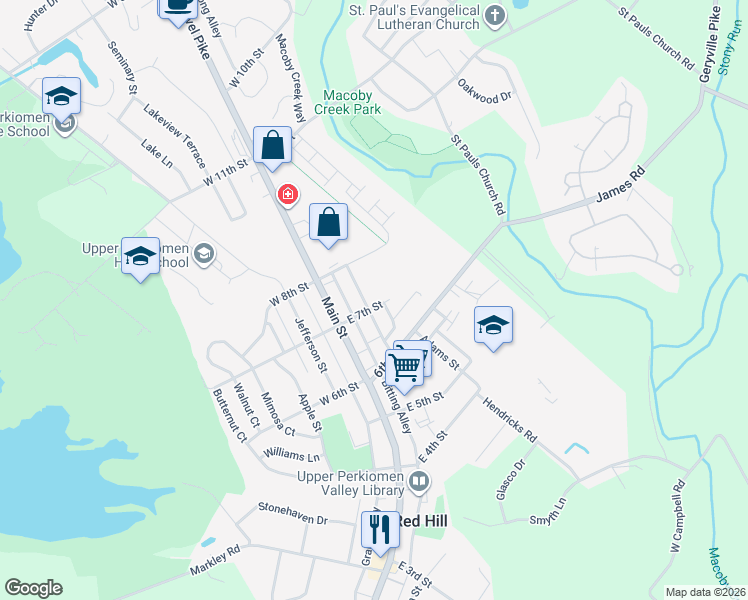 map of restaurants, bars, coffee shops, grocery stores, and more near 700 Washington Street in Red Hill