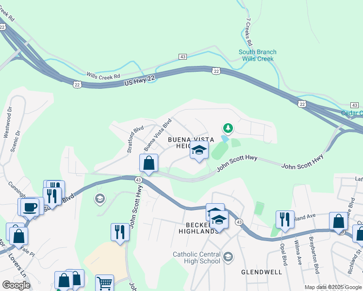 map of restaurants, bars, coffee shops, grocery stores, and more near 340 Kingston Avenue in Steubenville