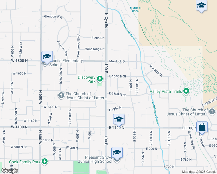 map of restaurants, bars, coffee shops, grocery stores, and more near 1555 North 150 West Street in Pleasant Grove