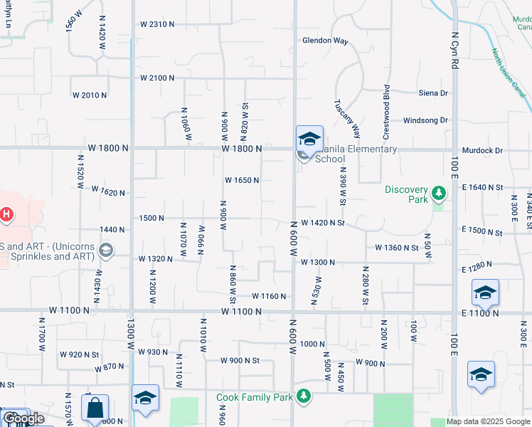 map of restaurants, bars, coffee shops, grocery stores, and more near 1445 North 600 West in Pleasant Grove