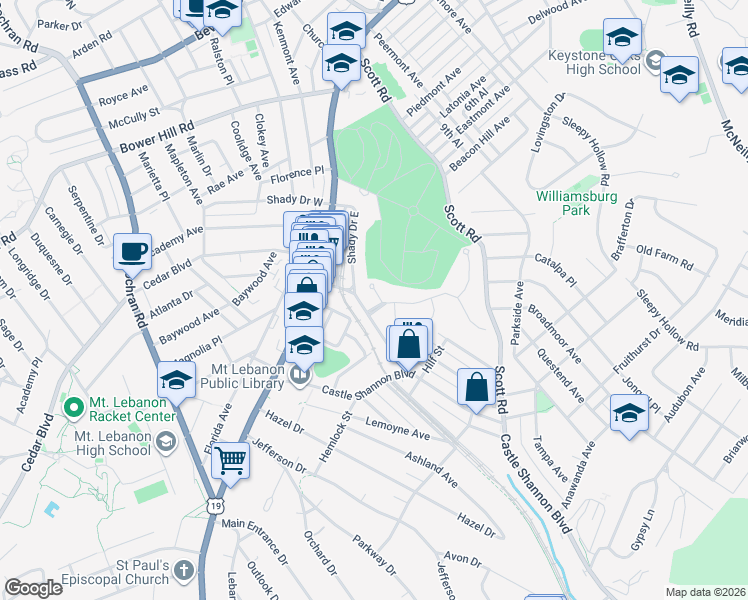 map of restaurants, bars, coffee shops, grocery stores, and more near 200 Merion Drive in Pittsburgh