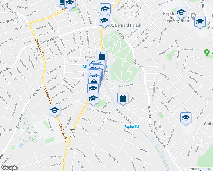 map of restaurants, bars, coffee shops, grocery stores, and more near 710 Shady Drive West in Pittsburgh