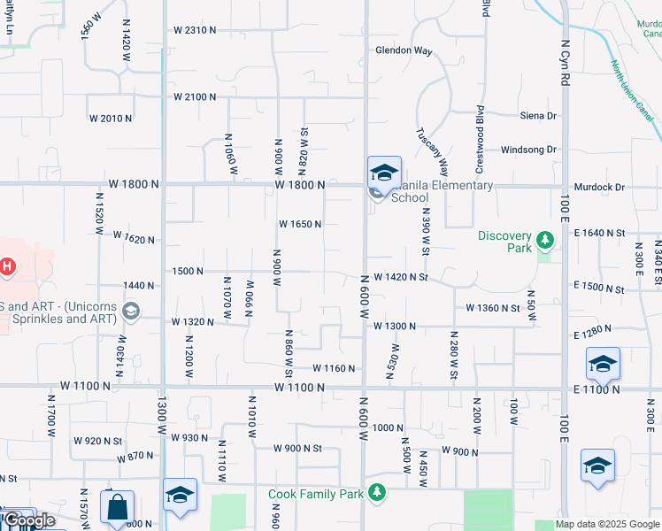 map of restaurants, bars, coffee shops, grocery stores, and more near 1534 North 750 West in Pleasant Grove