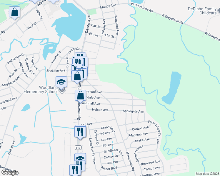map of restaurants, bars, coffee shops, grocery stores, and more near 54 Morton Avenue in Monroe Township