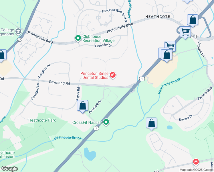 map of restaurants, bars, coffee shops, grocery stores, and more near 138 Raymond Road in Princeton
