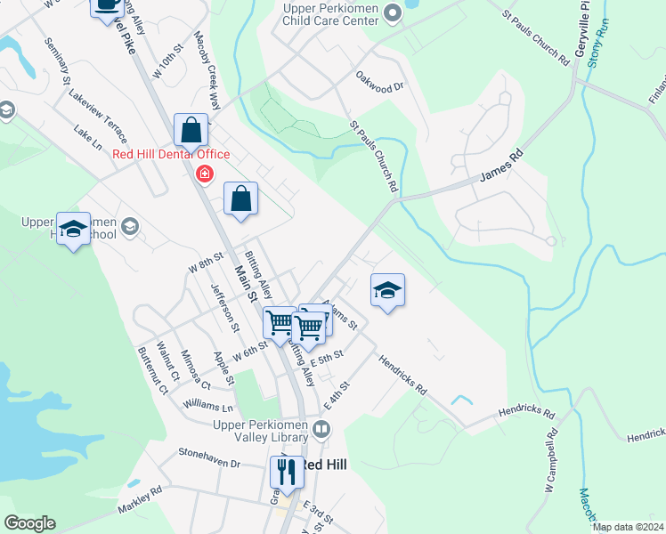 map of restaurants, bars, coffee shops, grocery stores, and more near 311 East 6th Street in Red Hill