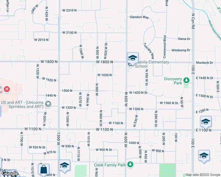 map of restaurants, bars, coffee shops, grocery stores, and more near 1531 North 750 West in Pleasant Grove