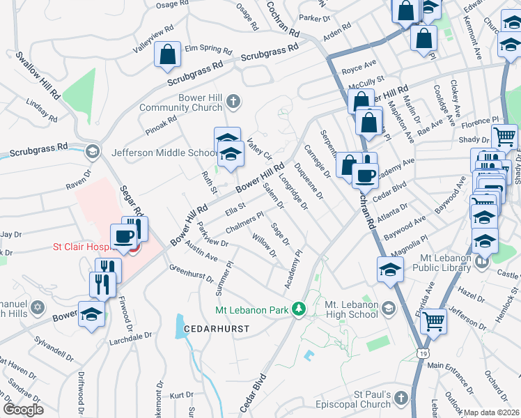 map of restaurants, bars, coffee shops, grocery stores, and more near 804 Chalmers Place in Pittsburgh
