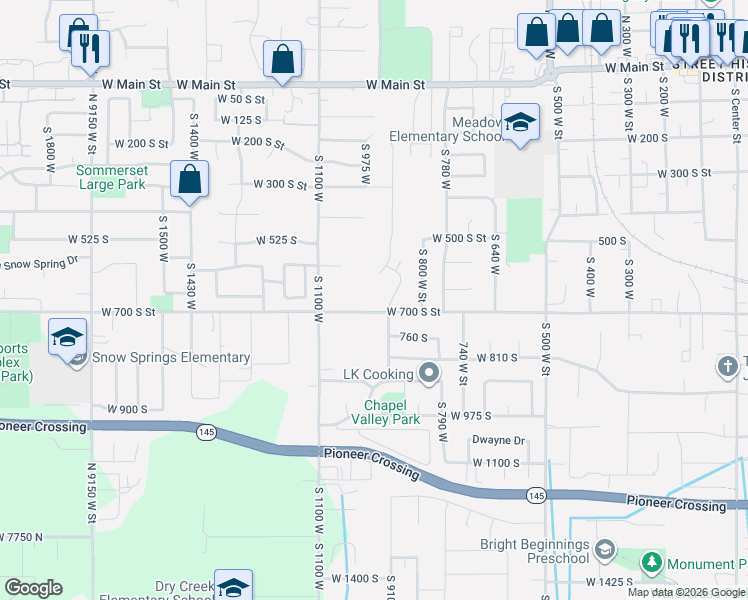 map of restaurants, bars, coffee shops, grocery stores, and more near 684 Creekside Drive in Lehi