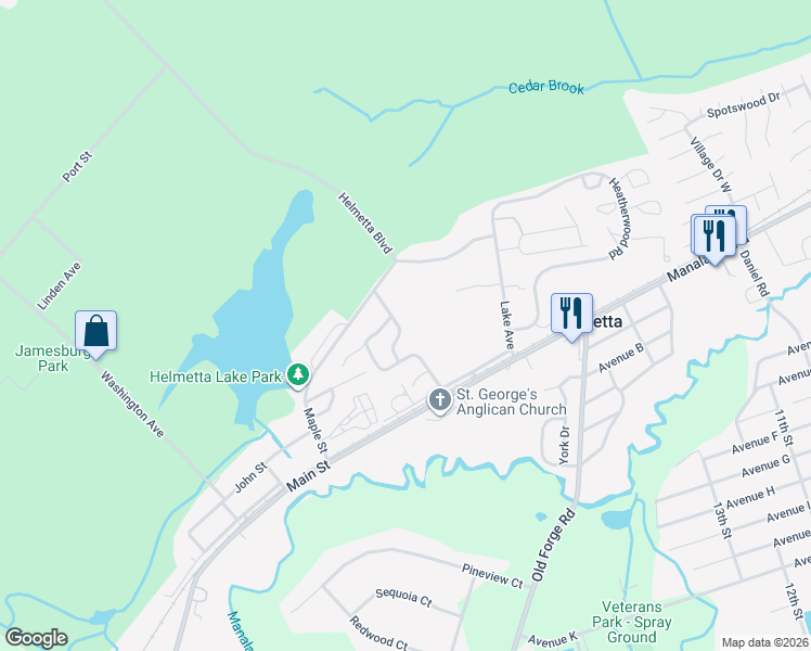 map of restaurants, bars, coffee shops, grocery stores, and more near 14 Holly House Drive in Helmetta