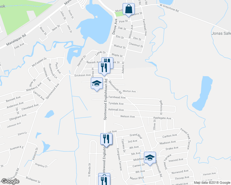 map of restaurants, bars, coffee shops, grocery stores, and more near 22 Morton Avenue in Monroe Township