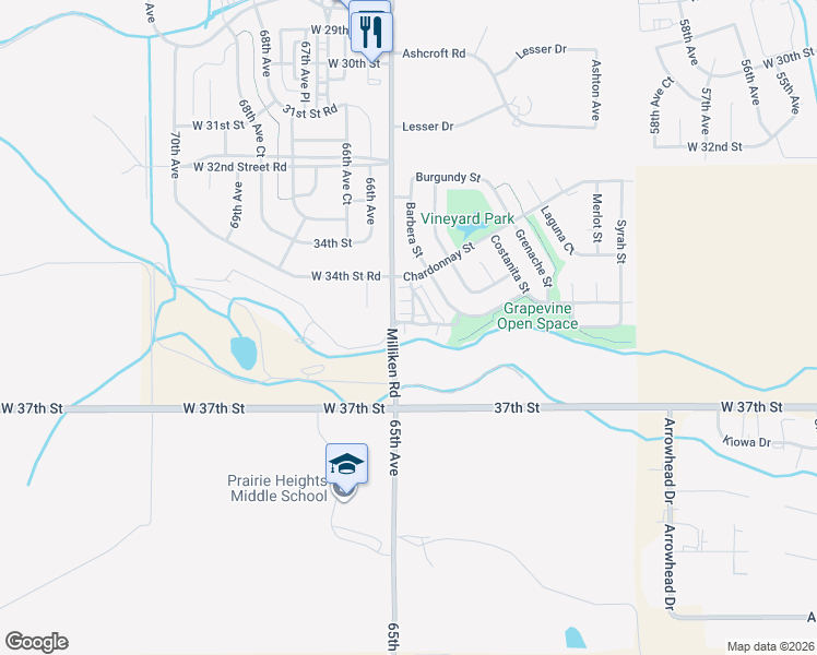 map of restaurants, bars, coffee shops, grocery stores, and more near 2 Orchard Park Drive in Evans