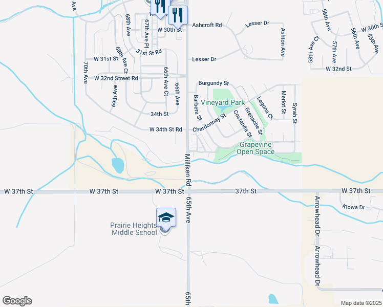 map of restaurants, bars, coffee shops, grocery stores, and more near 2 Orchard Park Drive in Evans